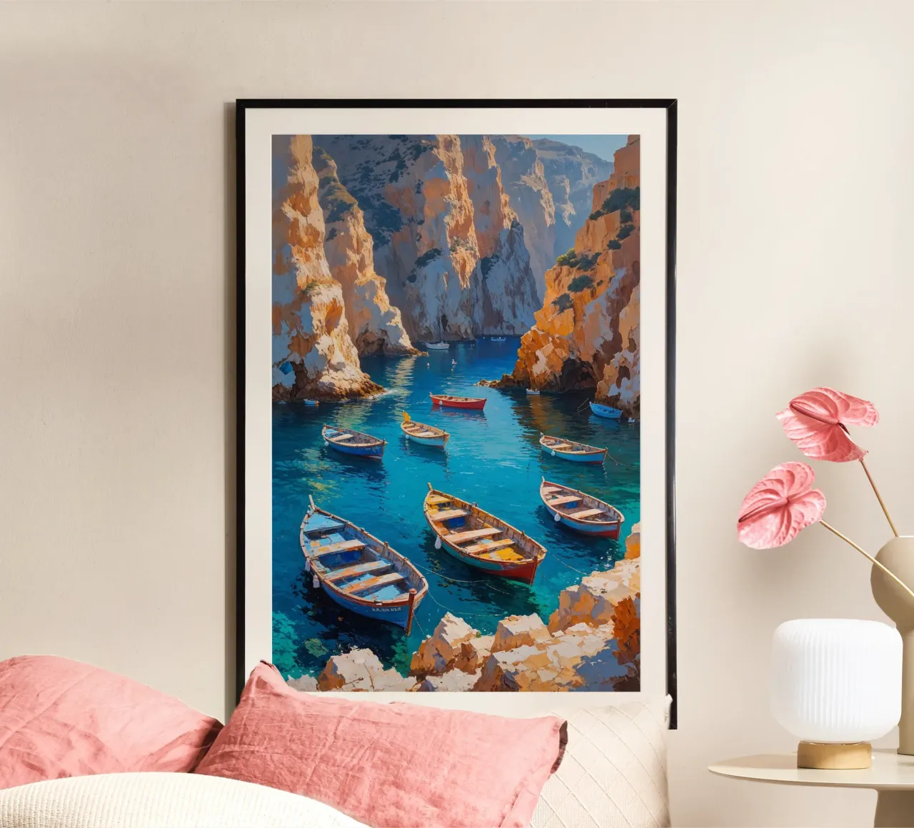 Boats in Harmony at Amoudi Bay carta hahnemühle da AlbertKlee