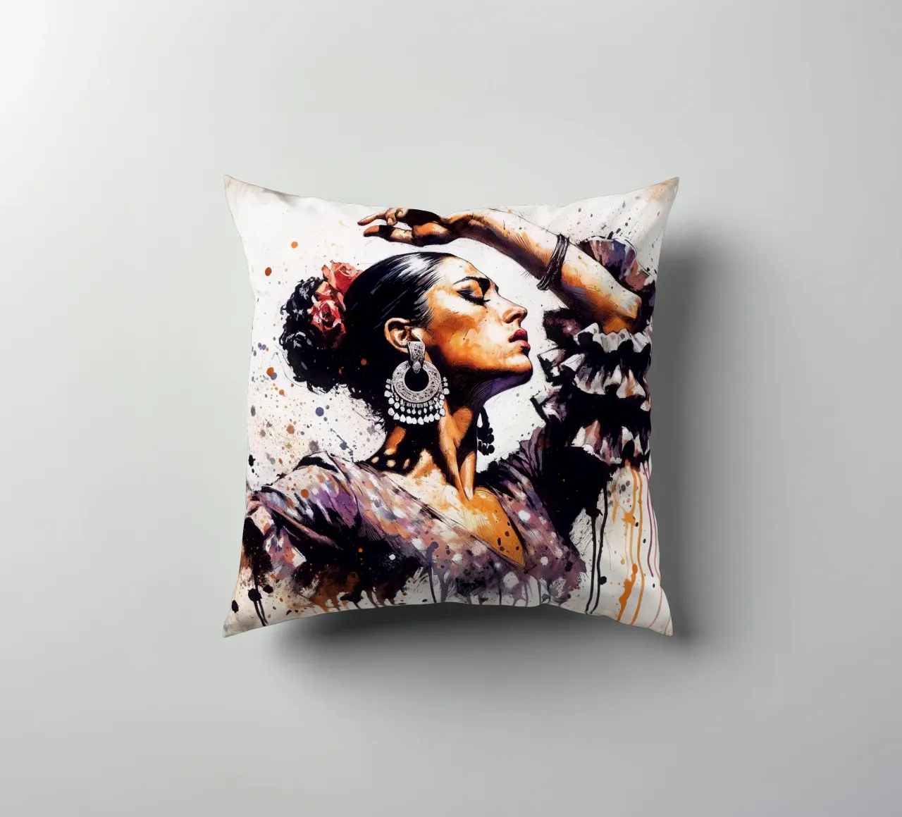 Watercolor Flamenco Dancer cuscino da Chromatic Fusion Studio