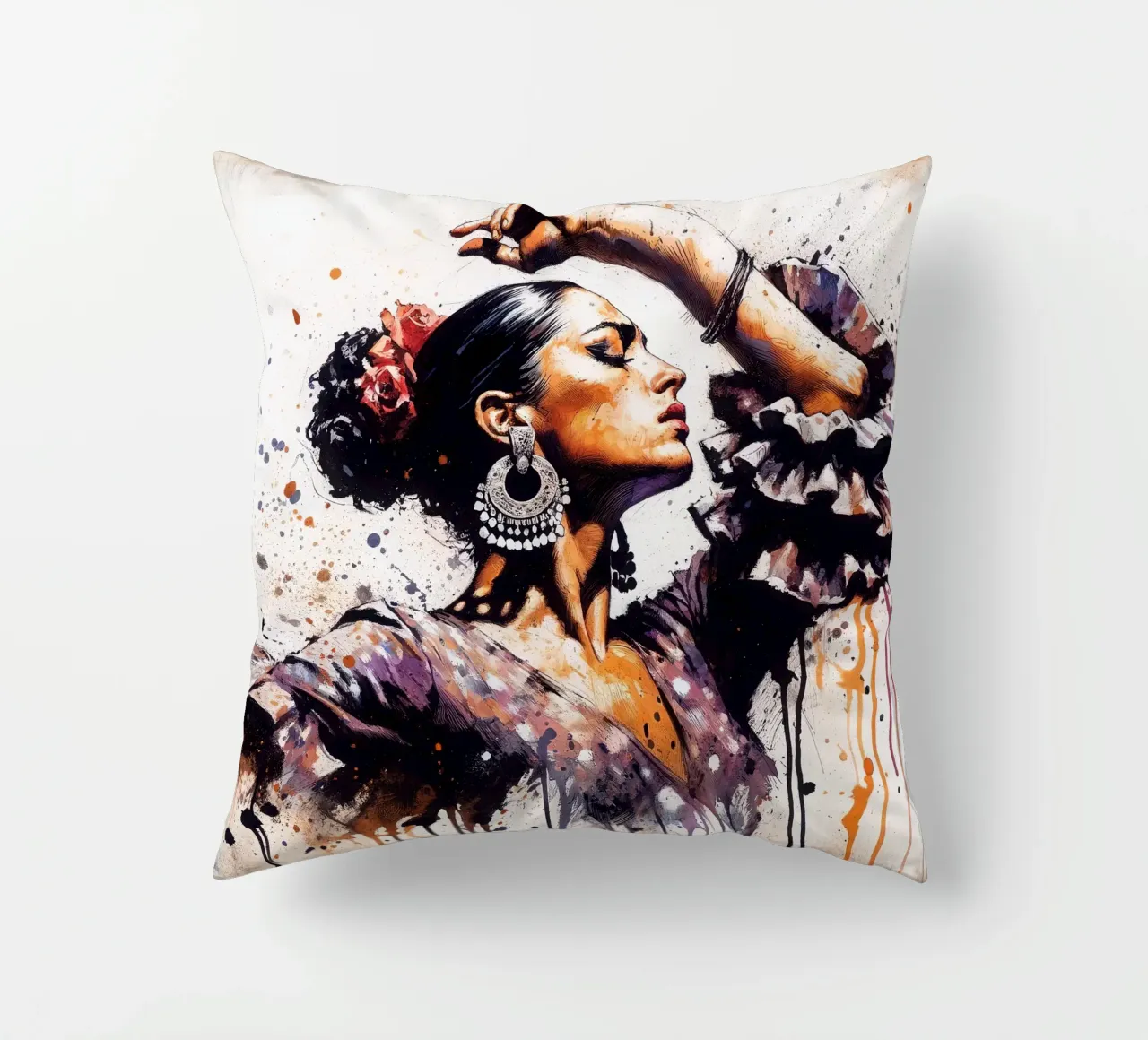 Watercolor Flamenco Dancer cuscino da Chromatic Fusion Studio