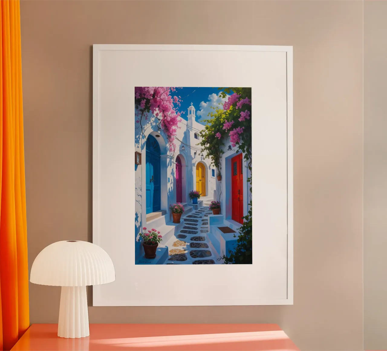 Sunlit Greek Courtyard with Bright Colors poster da AlbertKlee