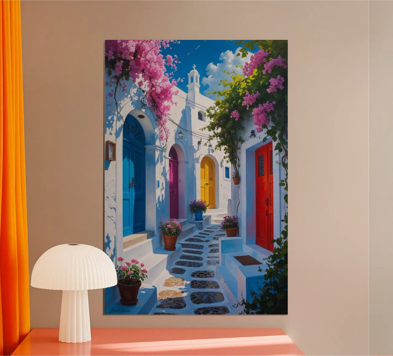 Sunlit Greek Courtyard with Bright Colors poster da AlbertKlee