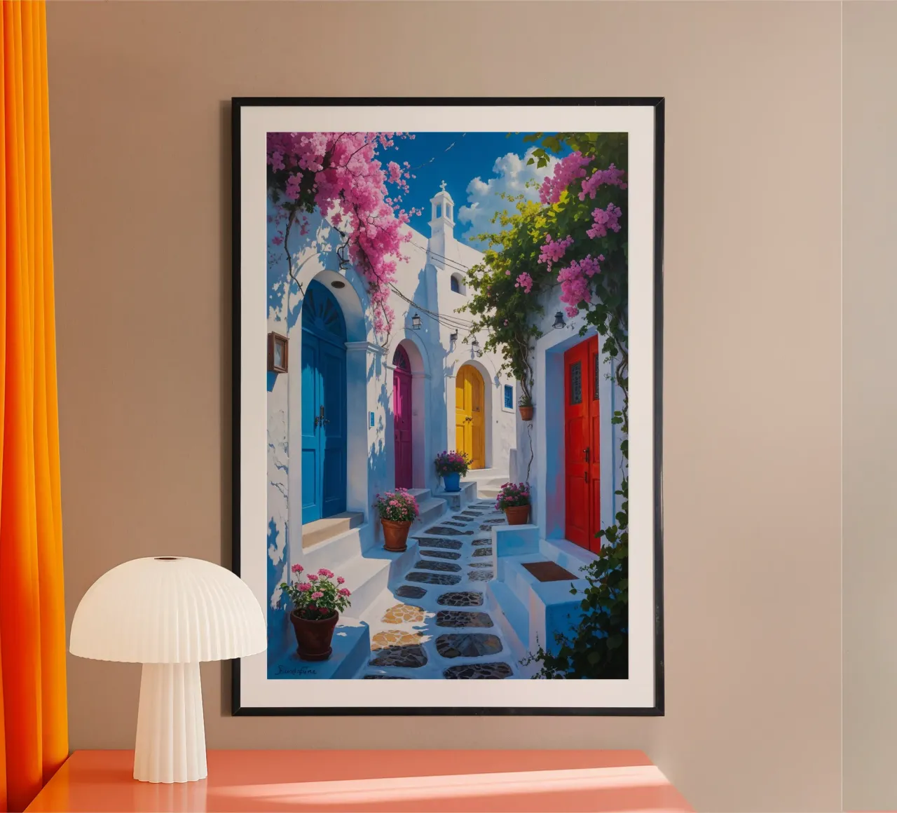 Sunlit Greek Courtyard with Bright Colors poster da AlbertKlee