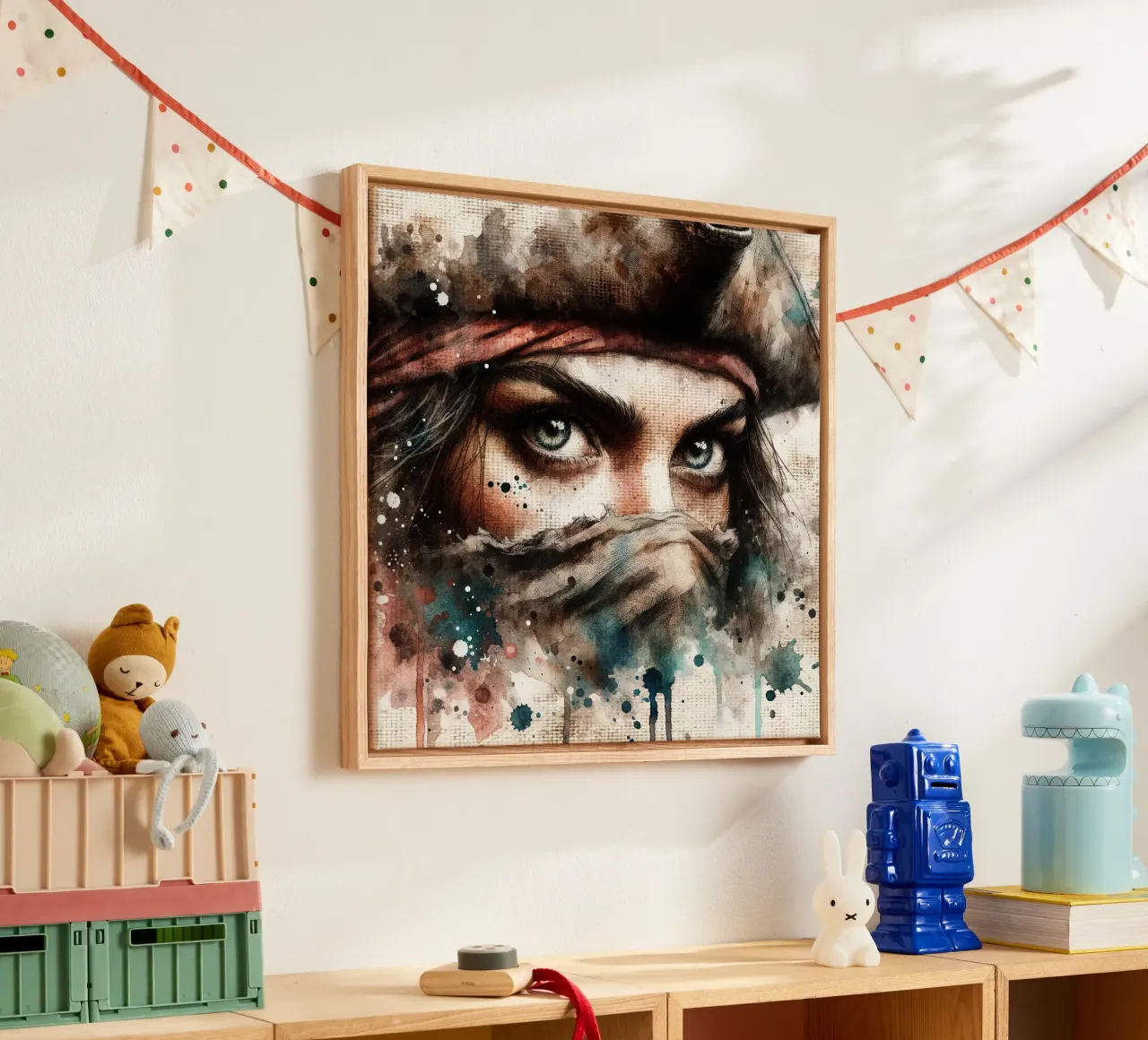Donna pirata ad acquerello tela con Cornice a cassetta da Chromatic Fusion Studio