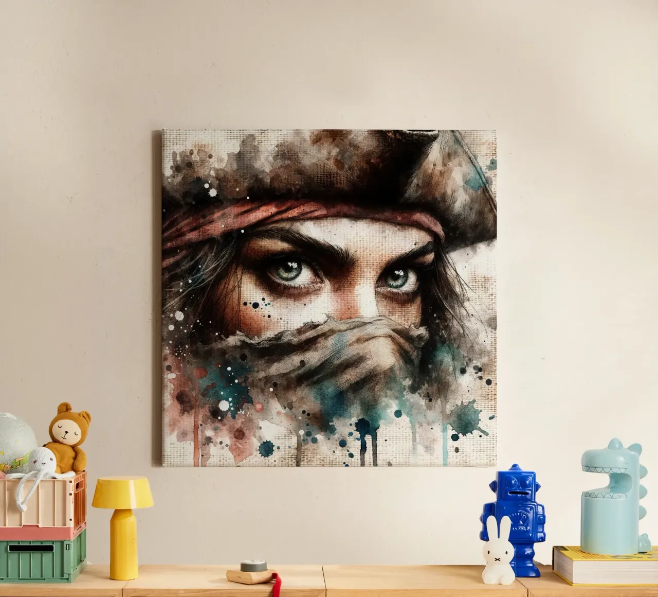 Donna pirata ad acquerello tela con Cornice a cassetta da Chromatic Fusion Studio