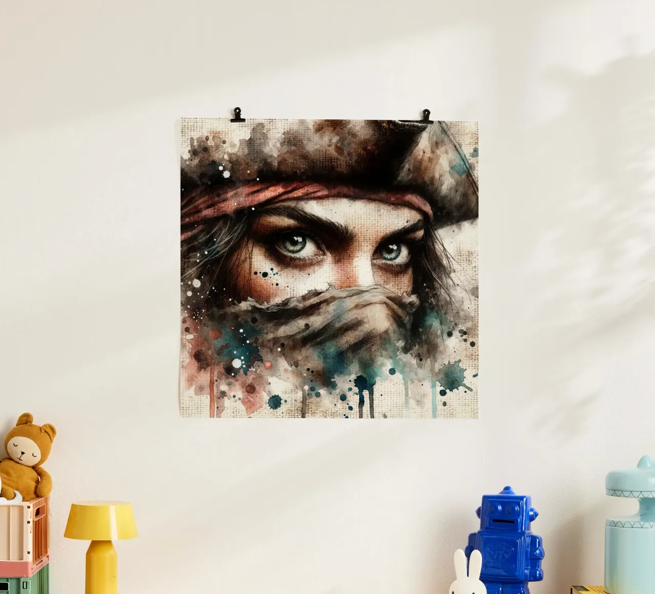 Donna pirata ad acquerello poster da Chromatic Fusion Studio