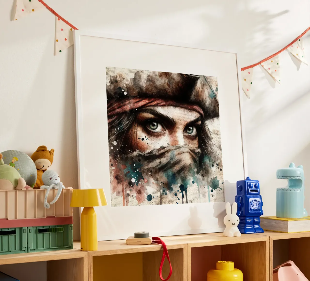 Donna pirata ad acquerello poster da Chromatic Fusion Studio