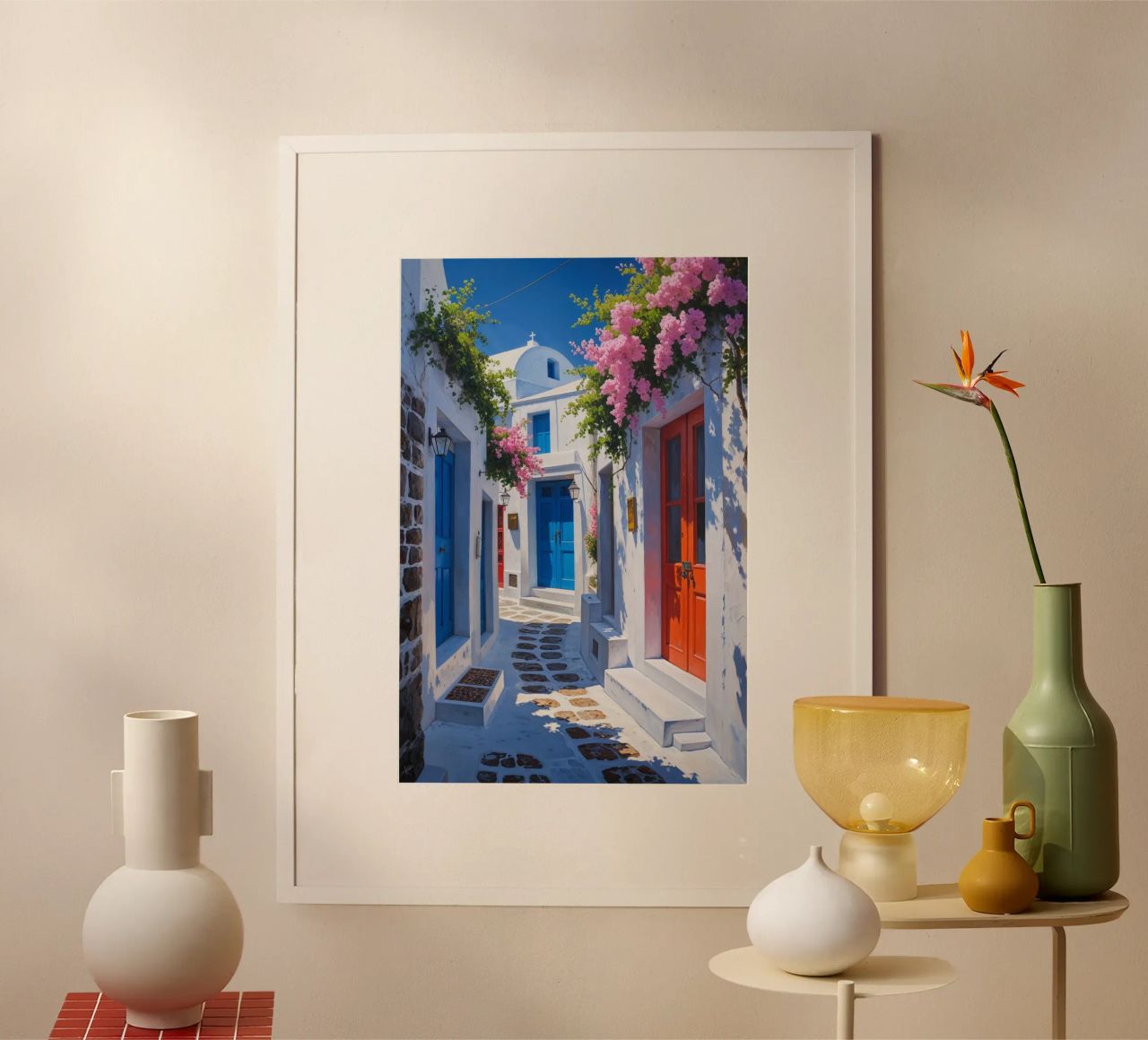 Charming Greek Alleyway with Flowers Poster von AlbertKlee