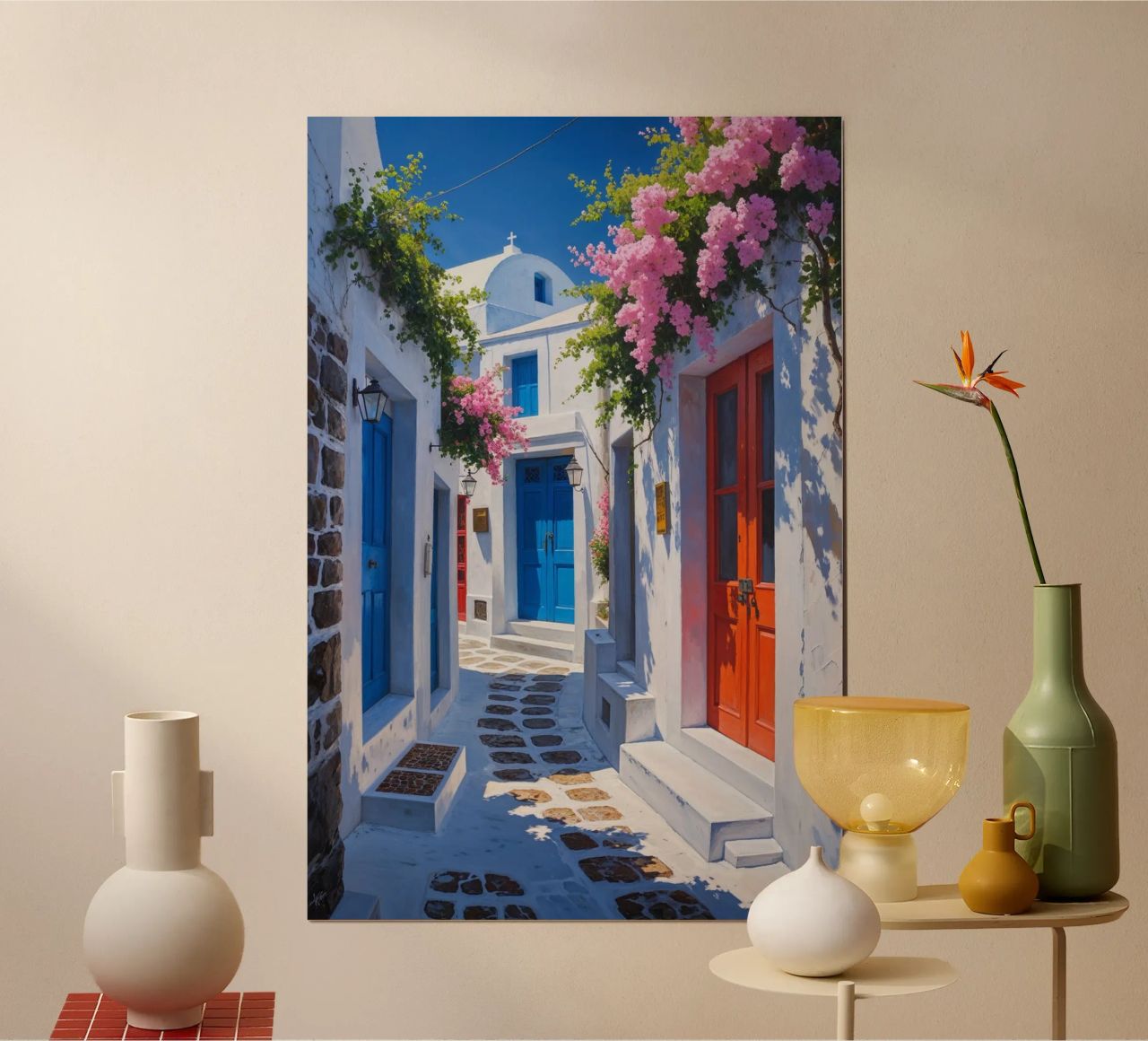Charming Greek Alleyway with Flowers Poster von AlbertKlee