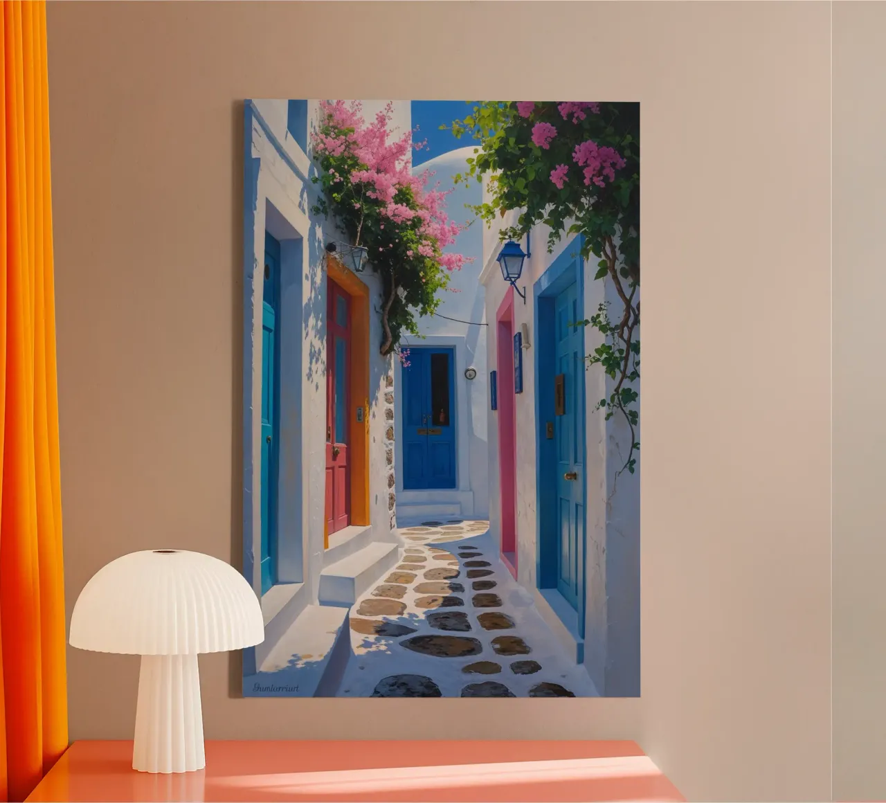 Charming Greek Pathway with Bougainvillea canvas met Baklijst van AlbertKlee