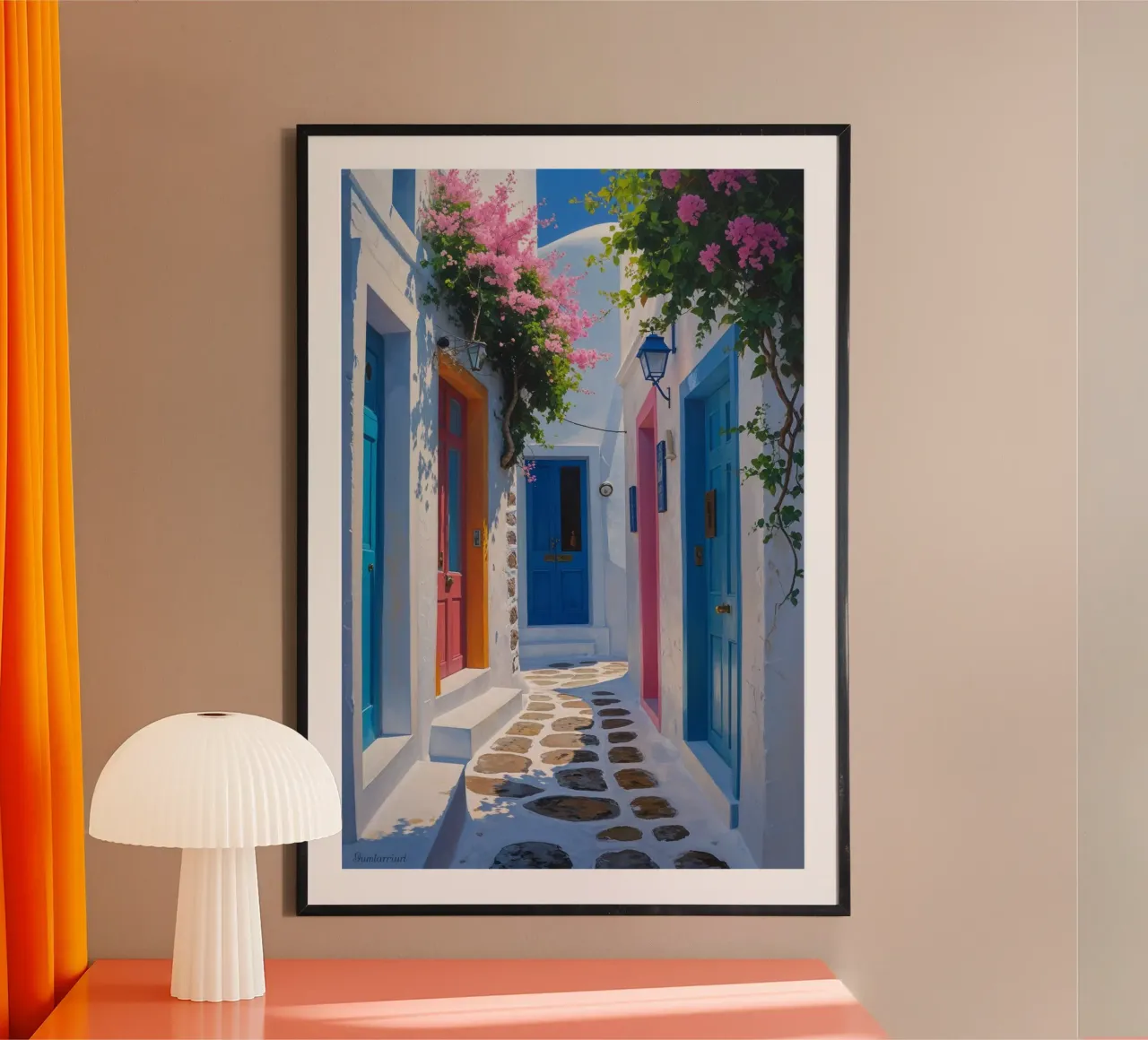 Charming Greek Pathway with Bougainvillea poster con telaio in plastica da AlbertKlee