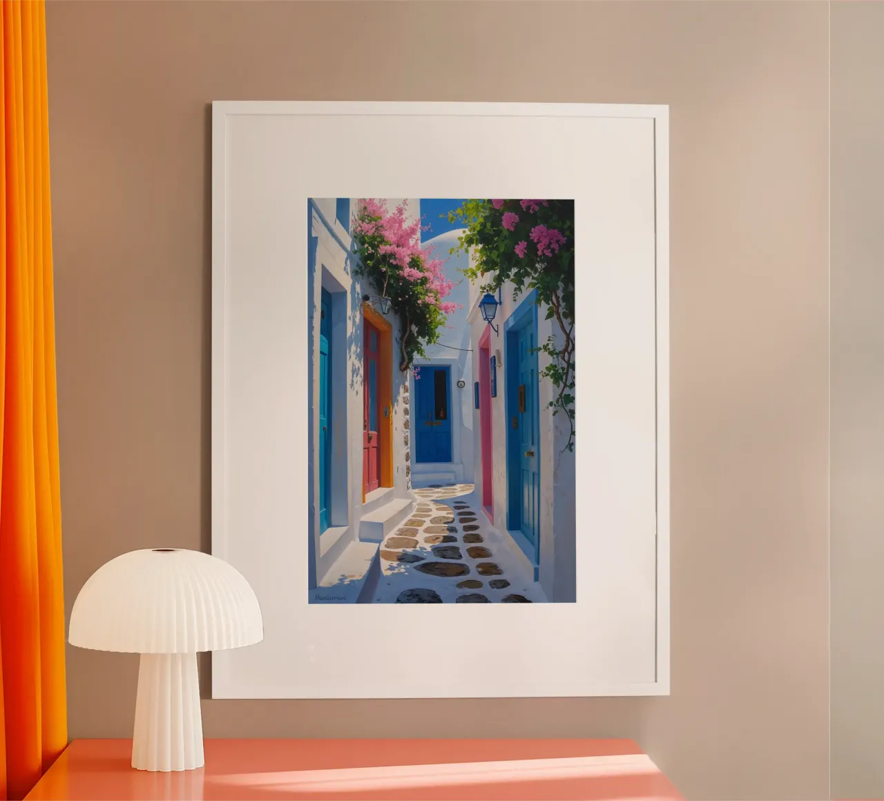 Charming Greek Pathway with Bougainvillea poster con telaio in plastica da AlbertKlee