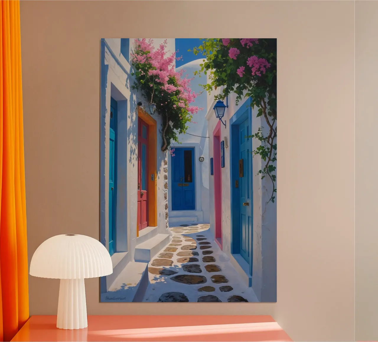 Charming Greek Pathway with Bougainvillea poster con telaio in plastica da AlbertKlee