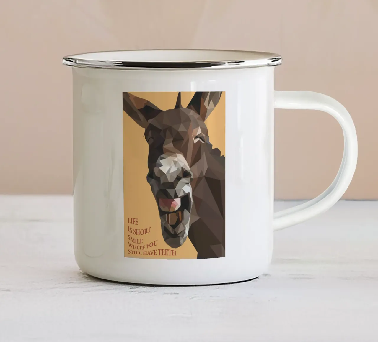 life is short smile with you teeth tazza in smalto da Low poly art