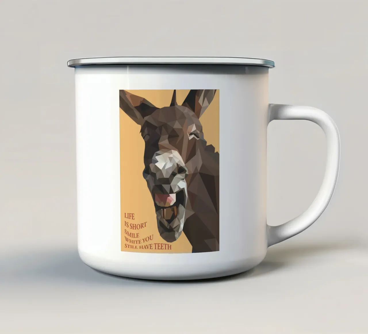 life is short smile with you teeth tazza in smalto da Low poly art
