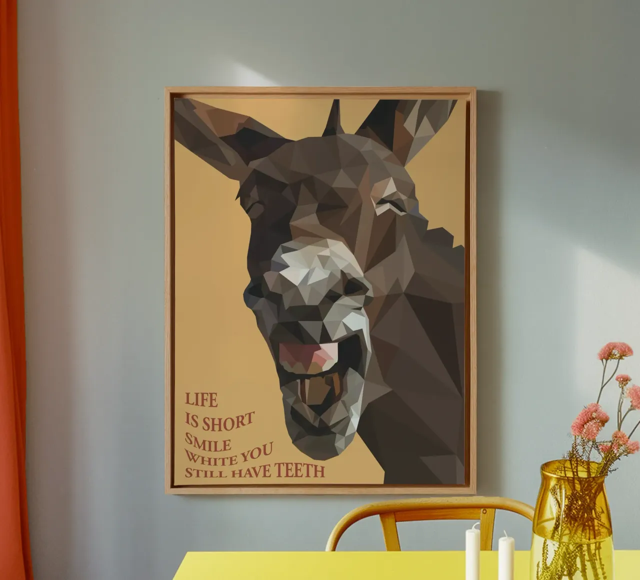 life is short smile with you teeth tela con Cornice a cassetta da Low poly art