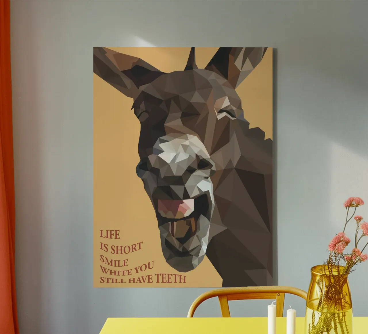 life is short smile with you teeth tela con Cornice a cassetta da Low poly art