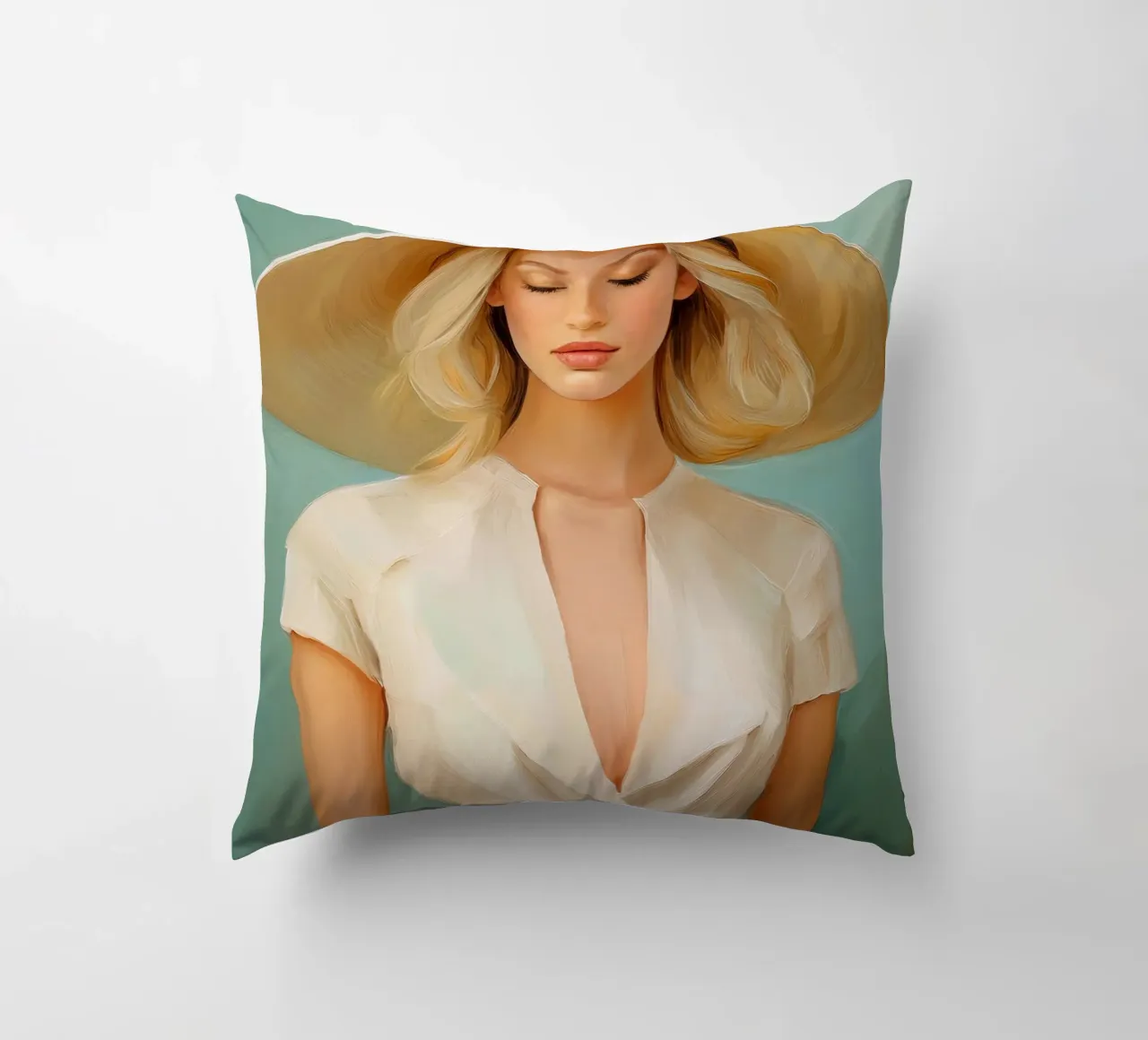 Donna elegante in colori tenui cuscino da Take Your Art BV