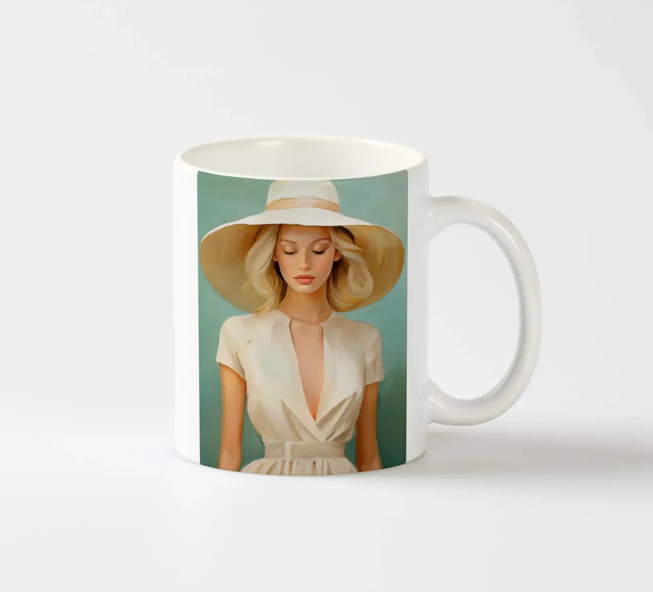 Donna elegante in colori tenui tazza in ceramica da Take Your Art BV