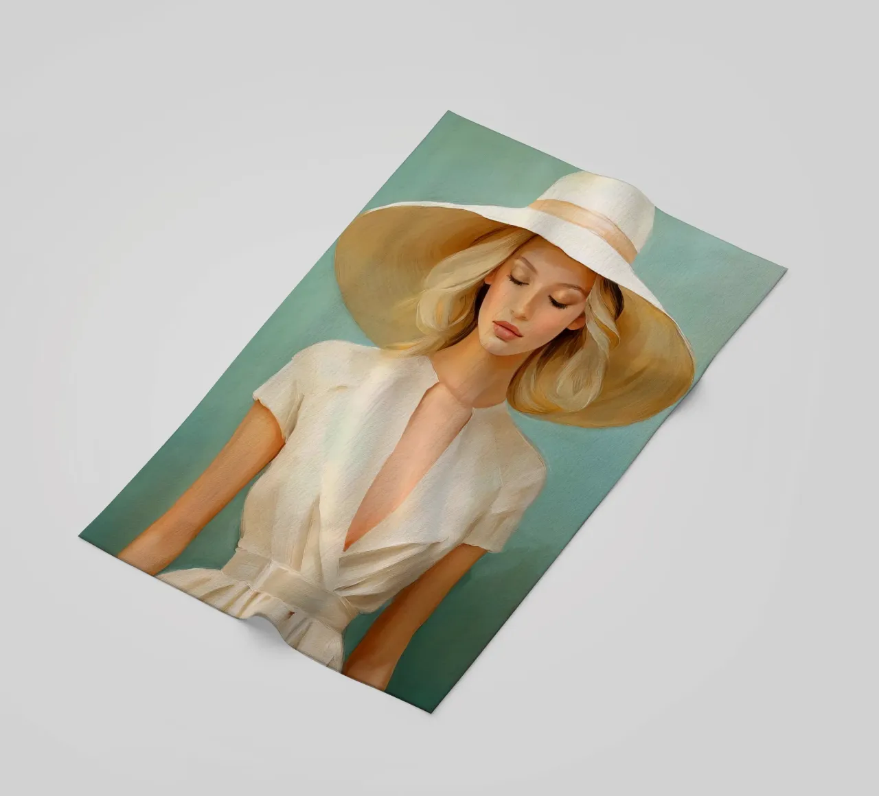 Donna elegante in colori tenui telo mare da Take Your Art BV