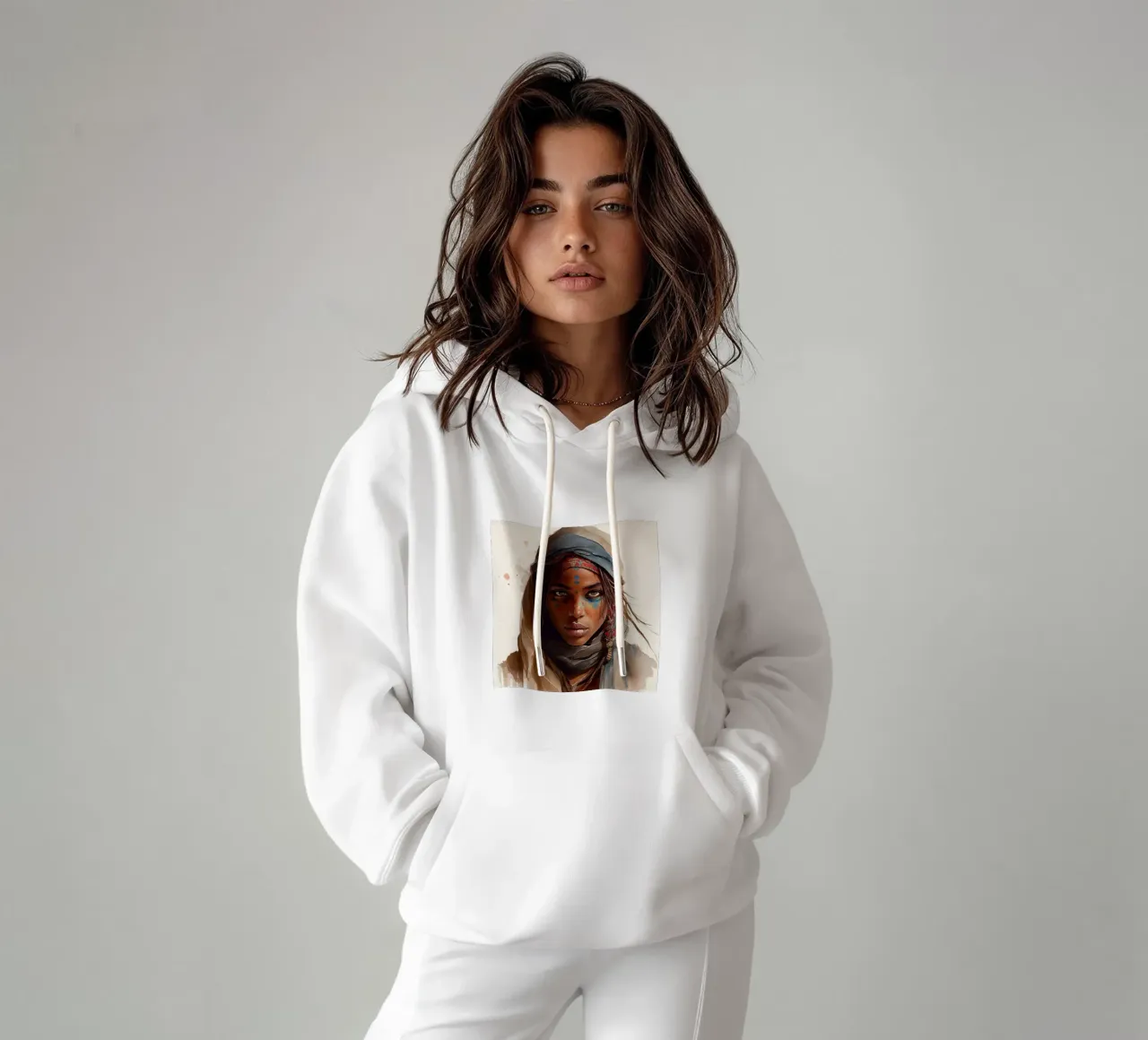Acquerello Donna Tuareg felpa con cappuccio da Chromatic Fusion Studio