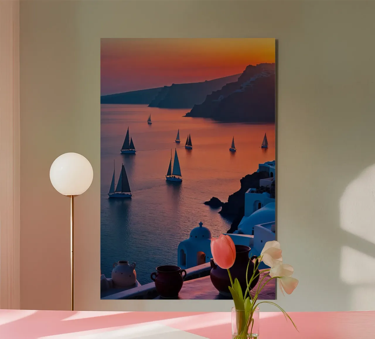 Dreamy Sunset Over Santorini’s Caldera alluminio dibond da AlbertKlee
