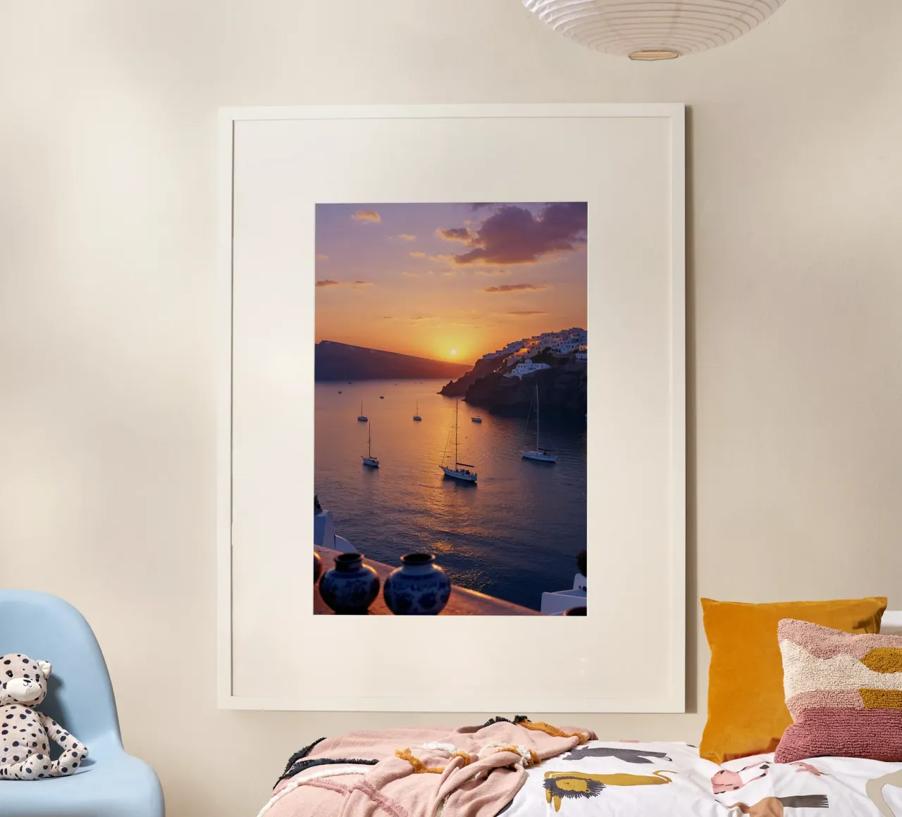 A Serene Sunset in Santorini’s Caldera carta hahnemühle da AlbertKlee