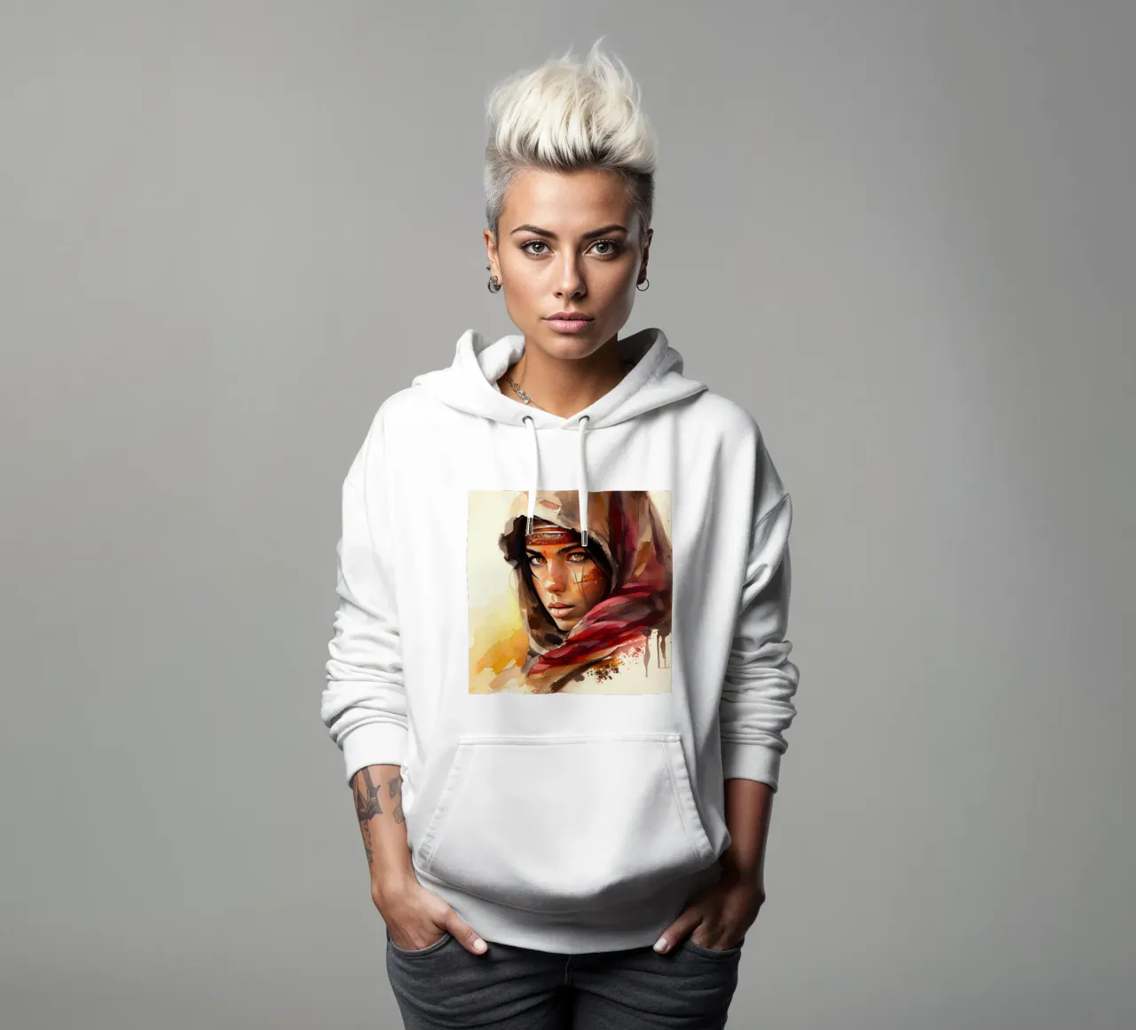 Acquerello Donna Tuareg felpa con cappuccio da Chromatic Fusion Studio