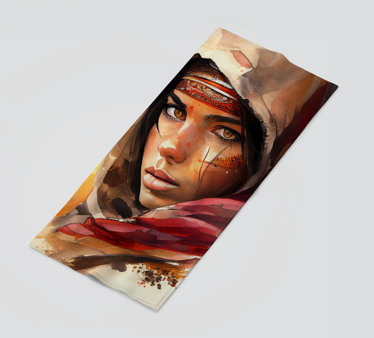 Acquerello Donna Tuareg telo mare da Chromatic Fusion Studio