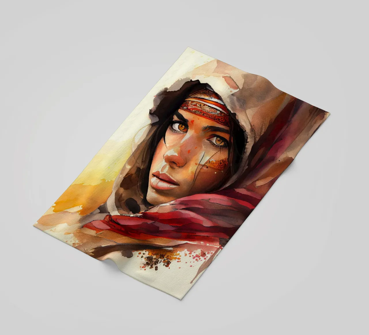 Acquerello Donna Tuareg telo mare da Chromatic Fusion Studio