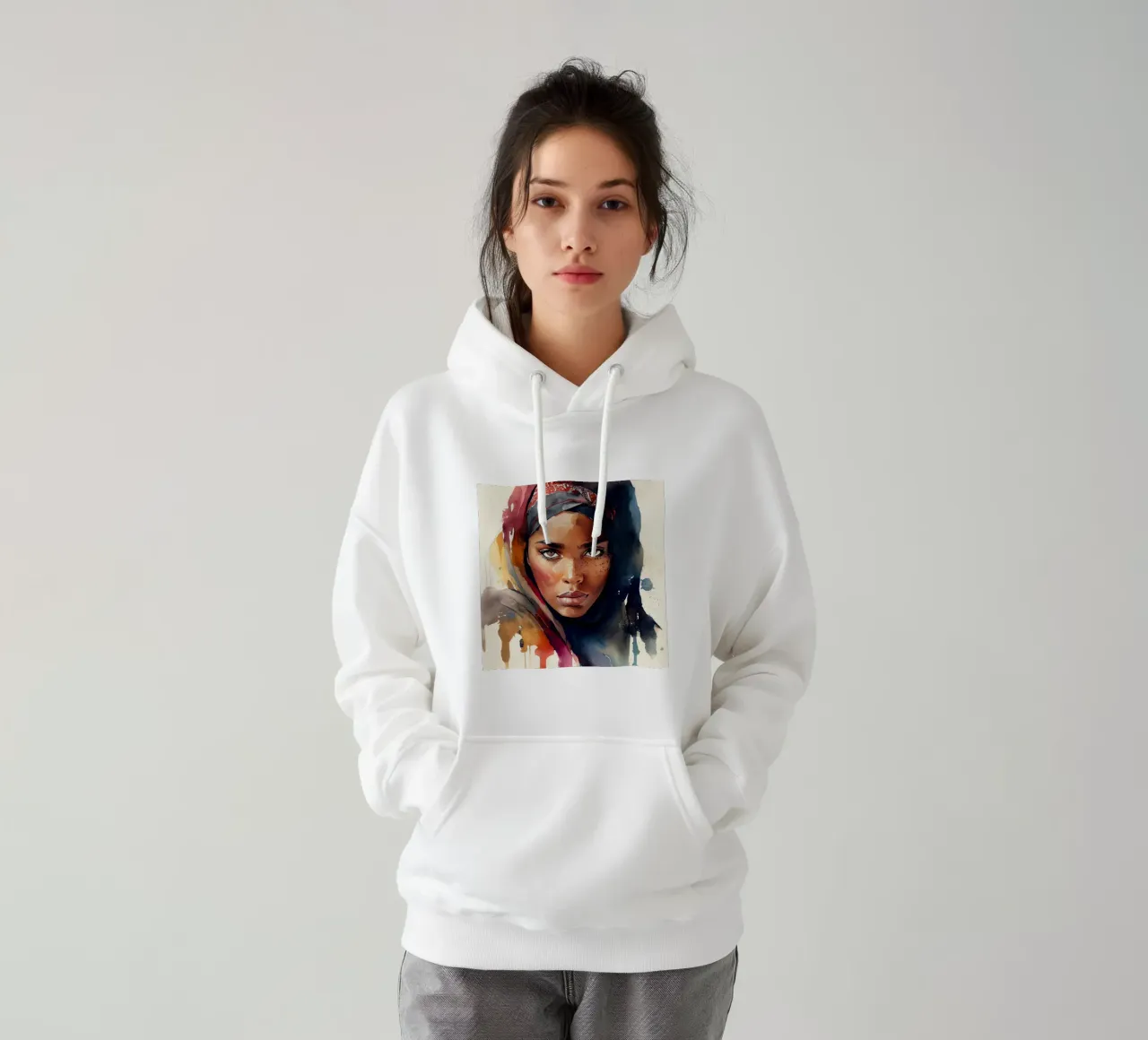 Acquerello Donna Tuareg felpa con cappuccio da Chromatic Fusion Studio
