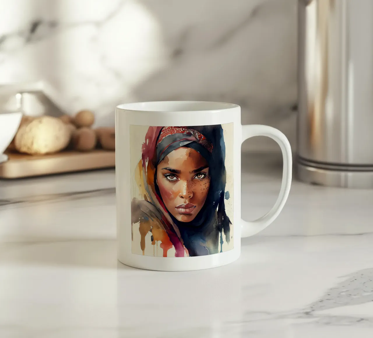 Acquerello Donna Tuareg tazza in ceramica da Chromatic Fusion Studio