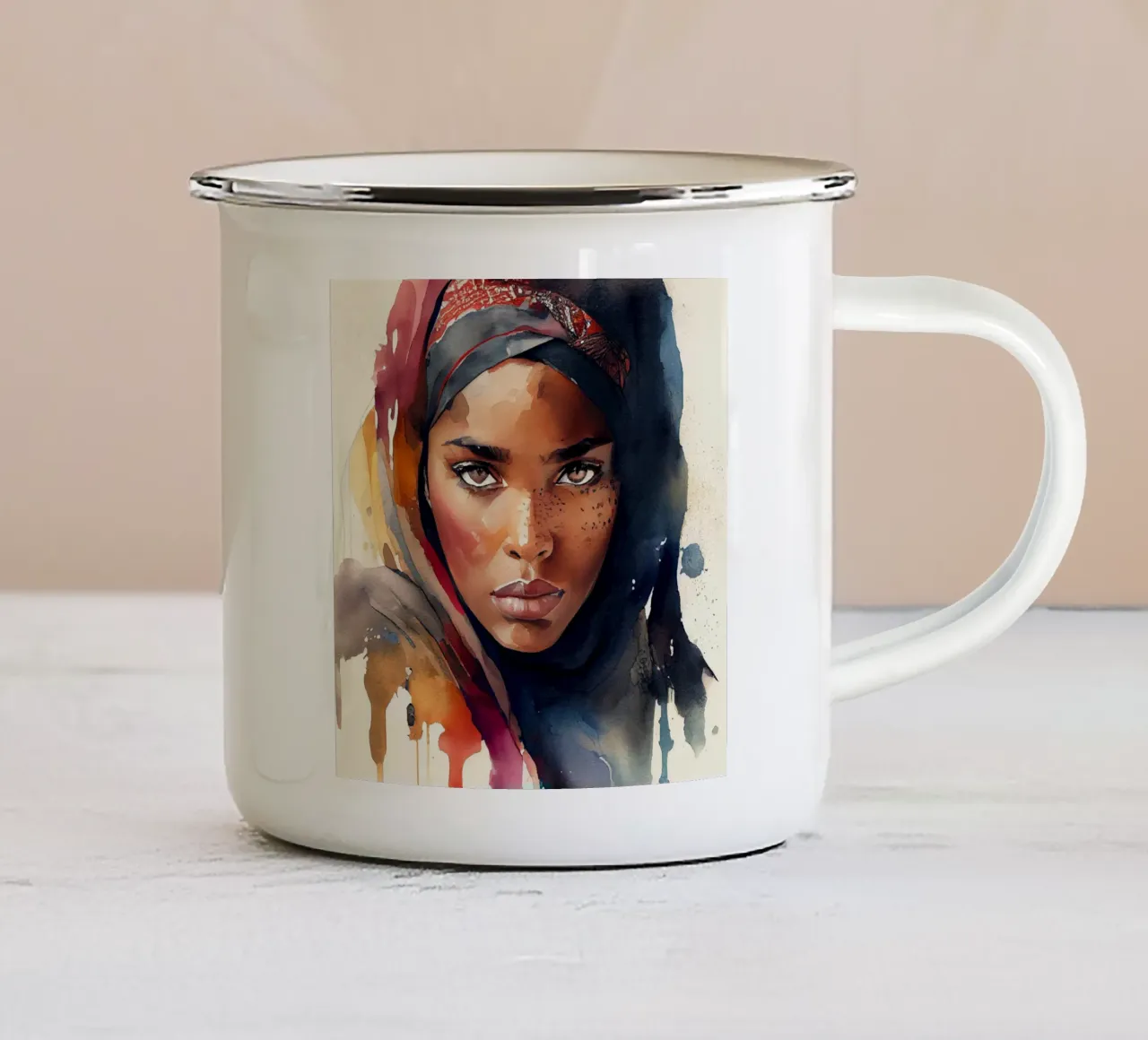 Acquerello Donna Tuareg tazza in smalto da Chromatic Fusion Studio