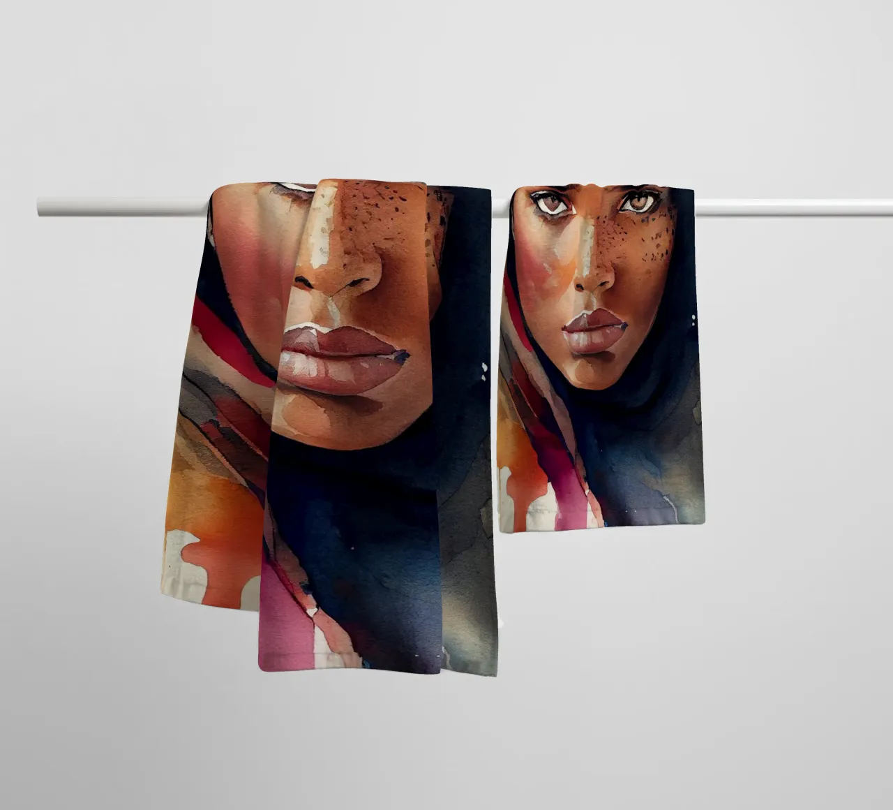 Acquerello Donna Tuareg asciugamano da bagno da Chromatic Fusion Studio