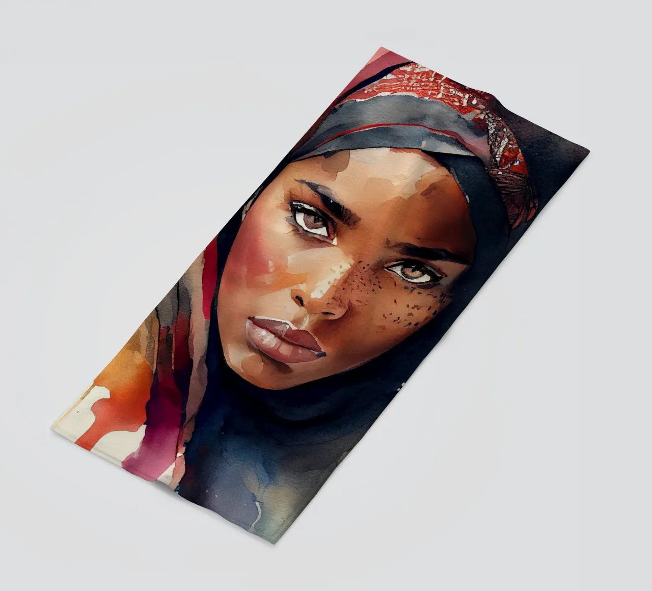 Acquerello Donna Tuareg telo mare da Chromatic Fusion Studio