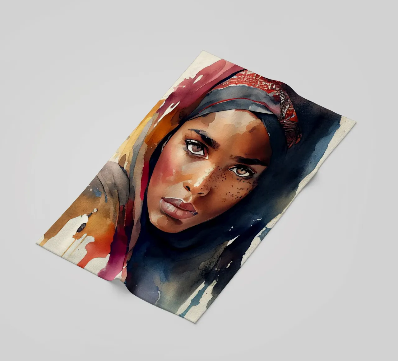 Acquerello Donna Tuareg telo mare da Chromatic Fusion Studio