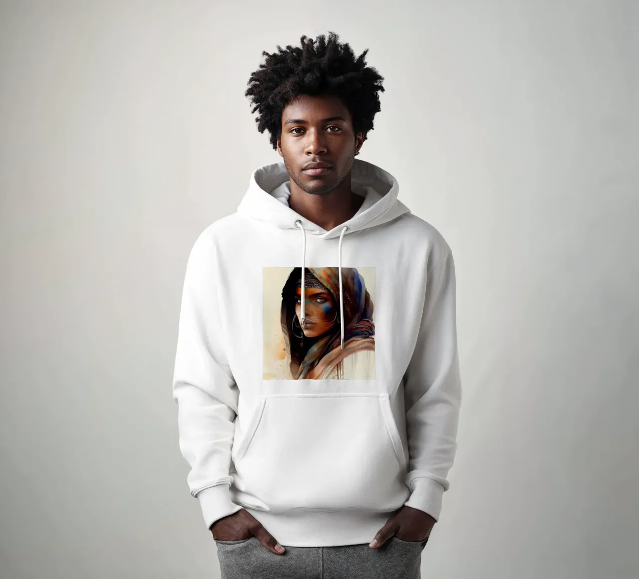 Watercolor Tuareg Woman hoodie by Chromatic Fusion Studio