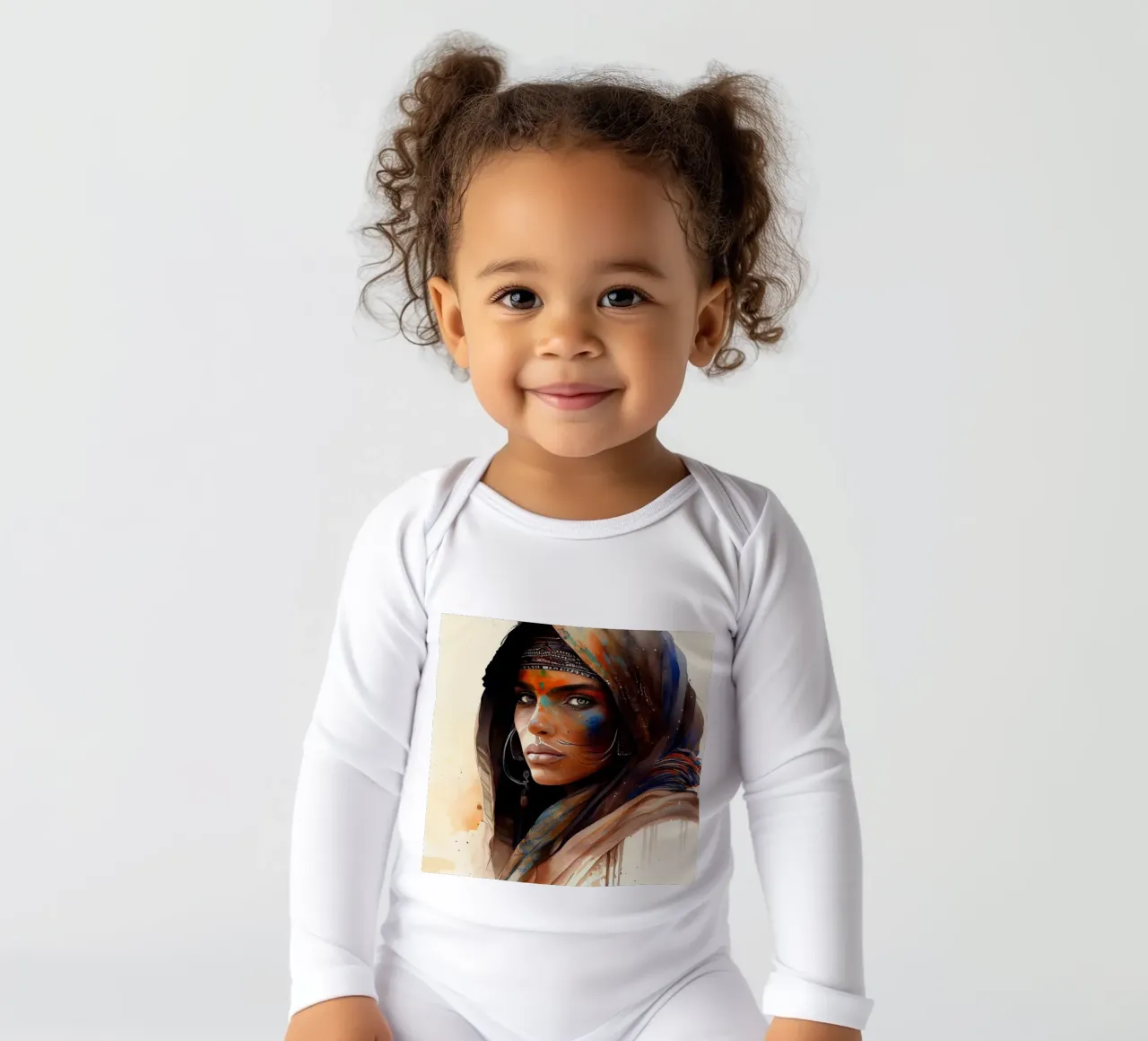 Watercolor Tuareg Woman long-sleeve baby romper by Chromatic Fusion Studio
