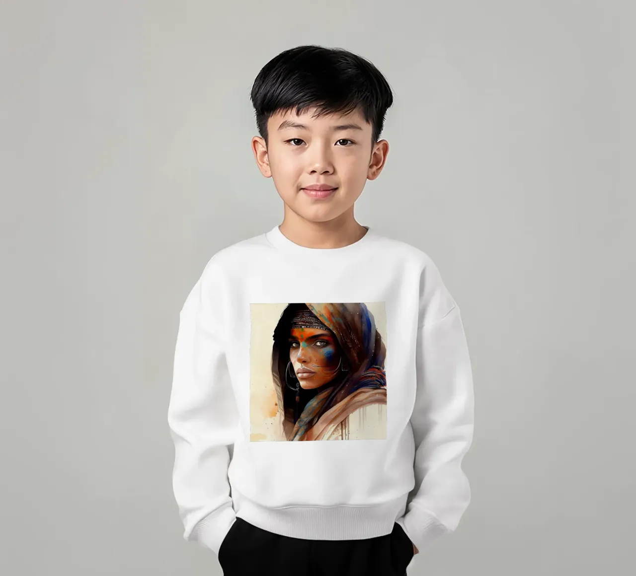 Acquerello Donna Tuareg felpa bambino da Chromatic Fusion Studio