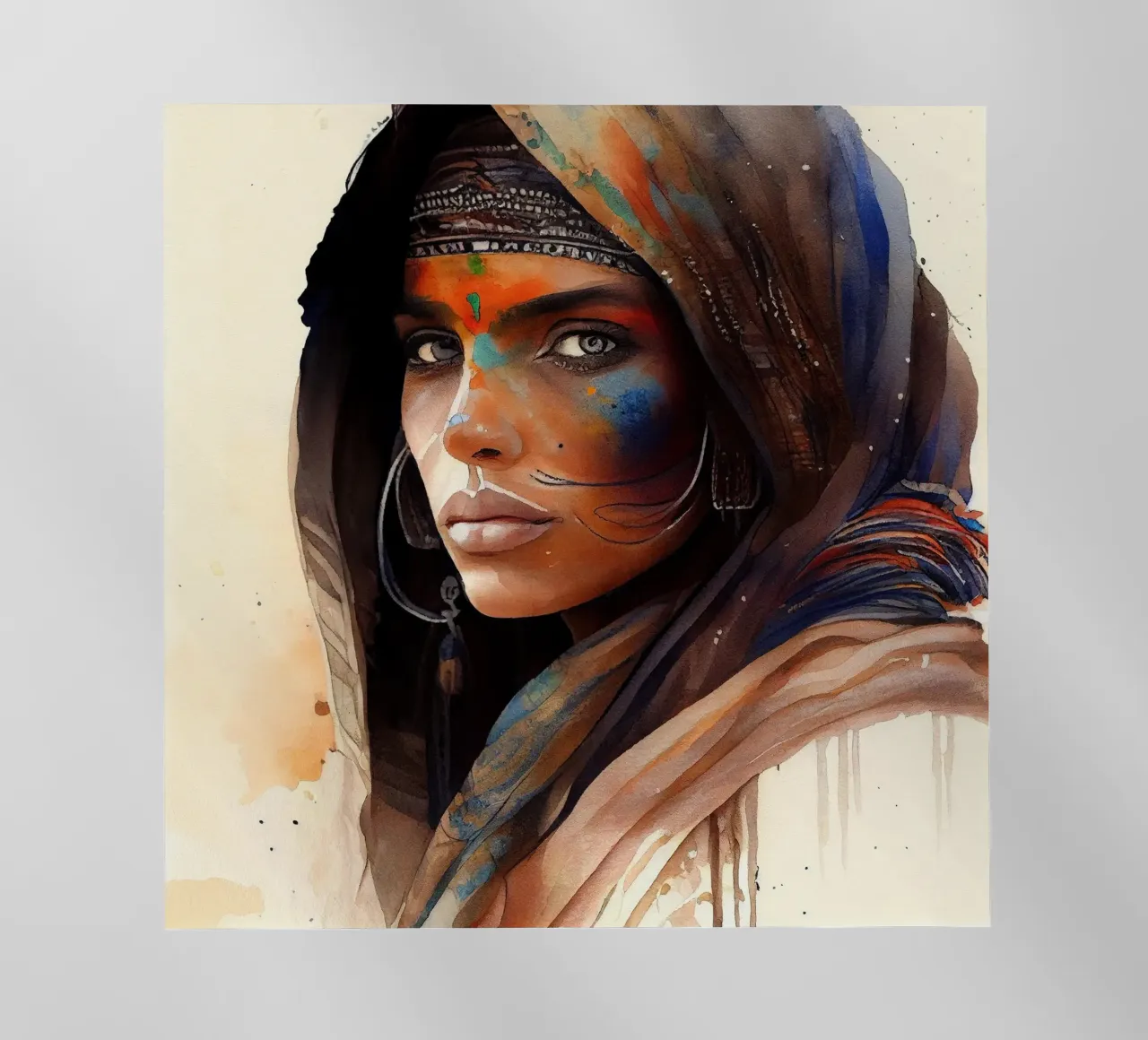 Acquerello Donna Tuareg pellicola backlit da Chromatic Fusion Studio