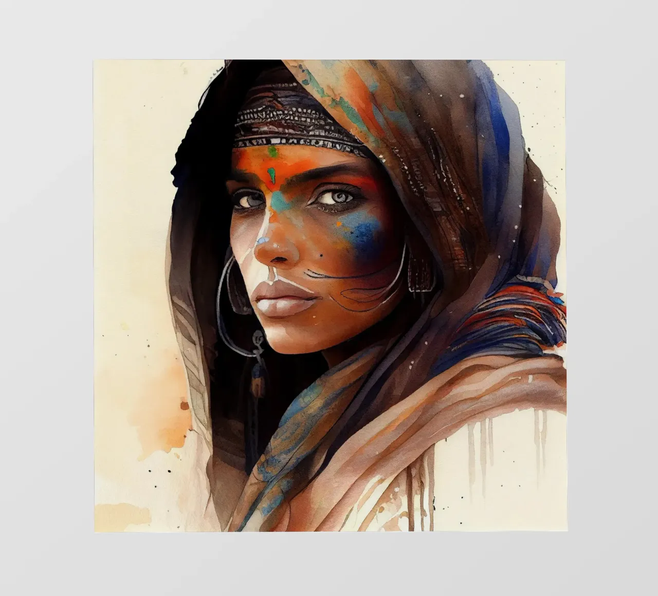Acquerello Donna Tuareg pellicola backlit da Chromatic Fusion Studio