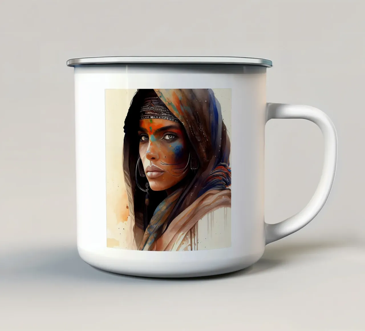 Acquerello Donna Tuareg tazza in smalto da Chromatic Fusion Studio