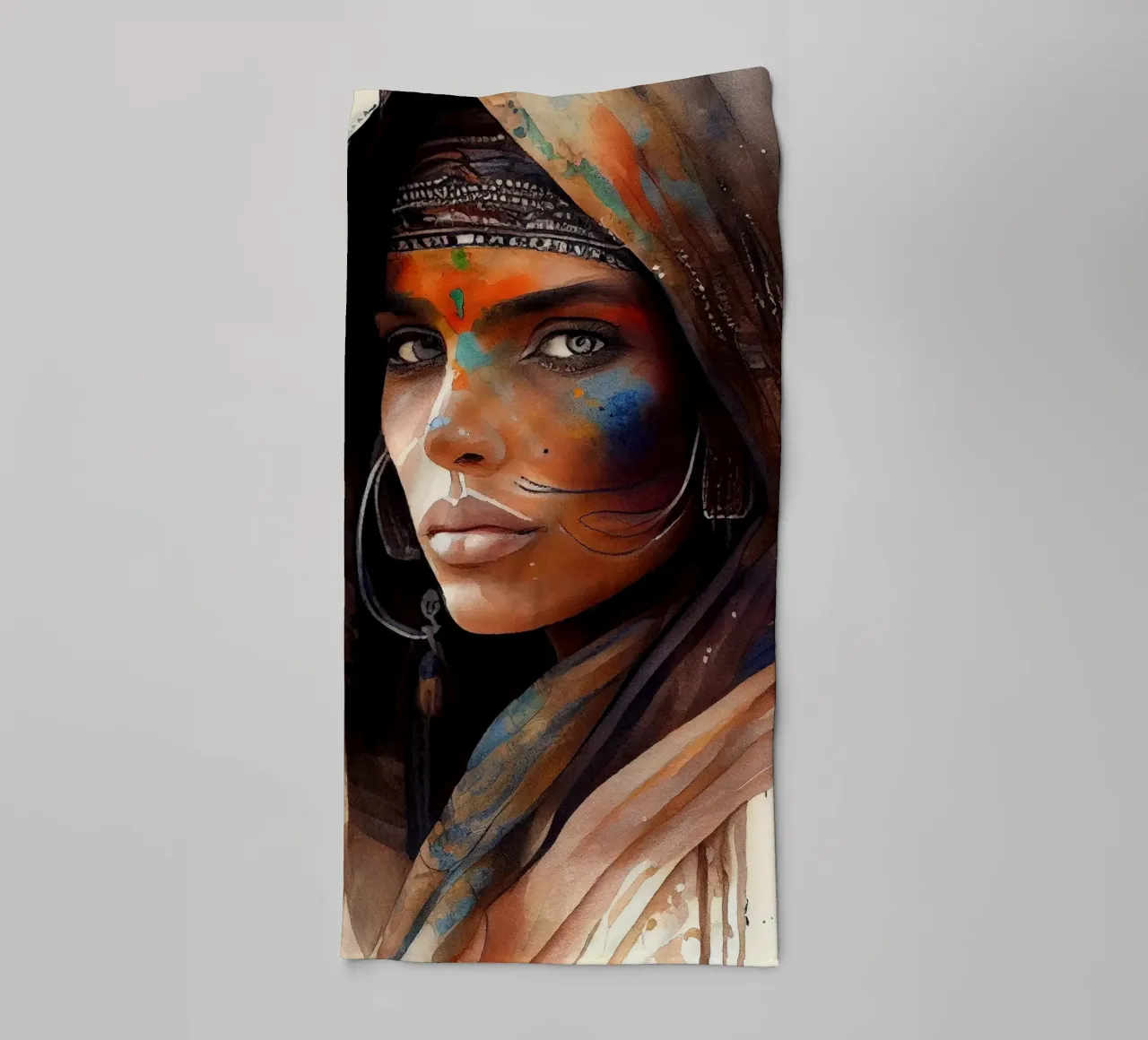 Watercolor Tuareg Woman towel by Chromatic Fusion Studio