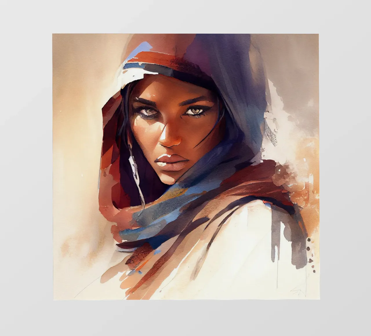 Acquerello Donna Tuareg pellicola backlit da Chromatic Fusion Studio