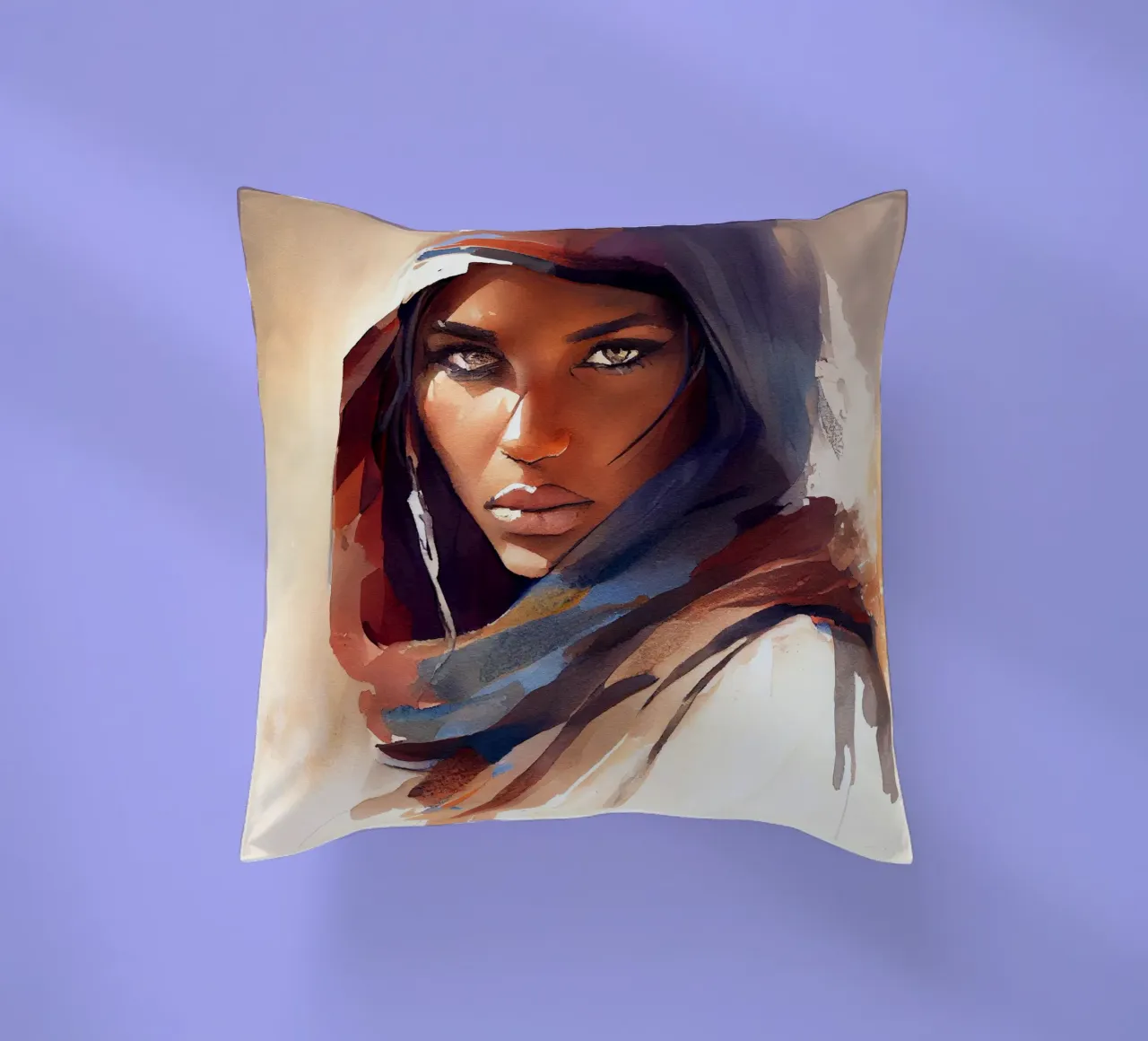Acquerello Donna Tuareg cuscino da Chromatic Fusion Studio