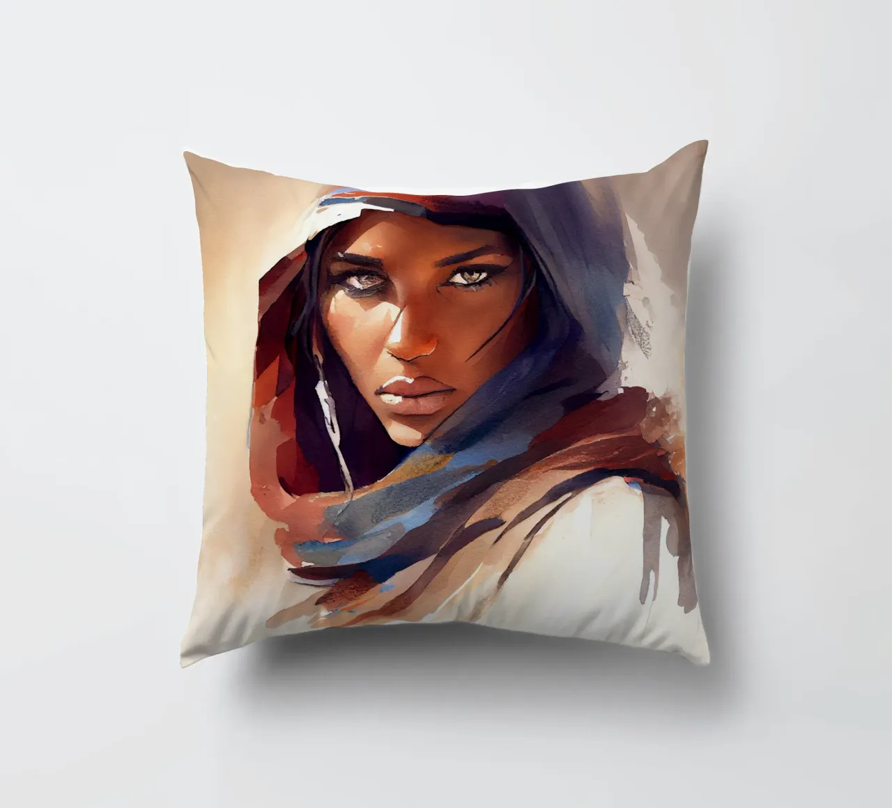 Acquerello Donna Tuareg cuscino da Chromatic Fusion Studio
