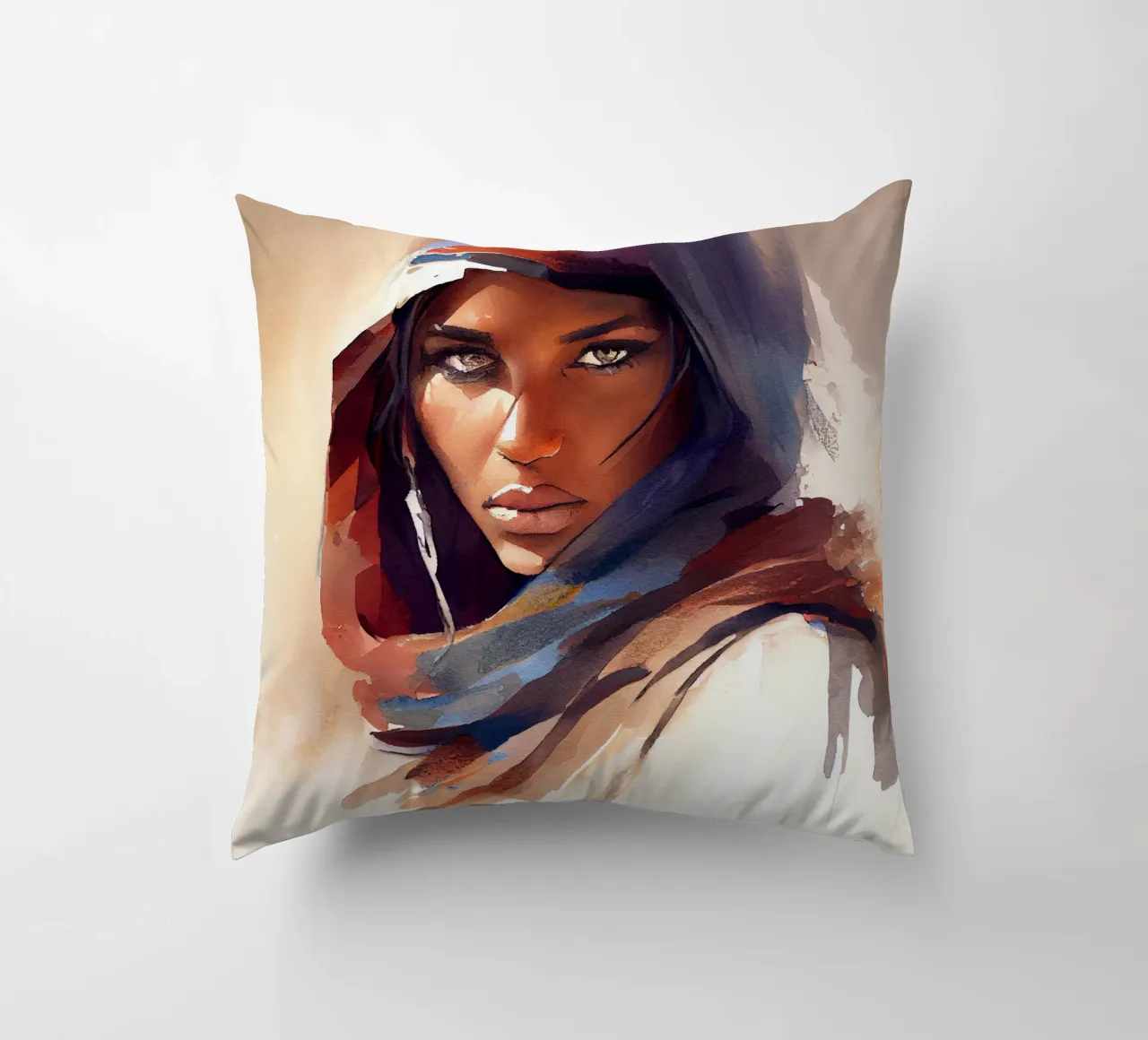 Acquerello Donna Tuareg cuscino da Chromatic Fusion Studio