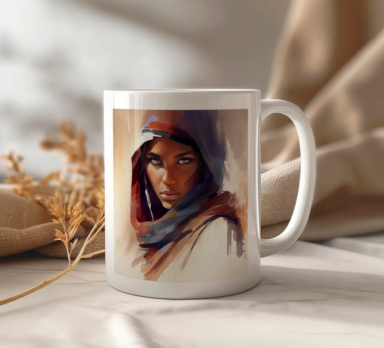 Acquerello Donna Tuareg tazza in ceramica da Chromatic Fusion Studio