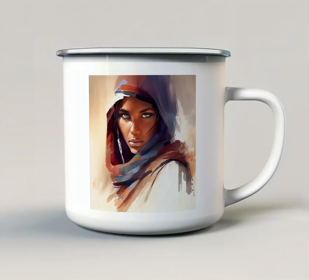 Acquerello Donna Tuareg tazza in smalto da Chromatic Fusion Studio