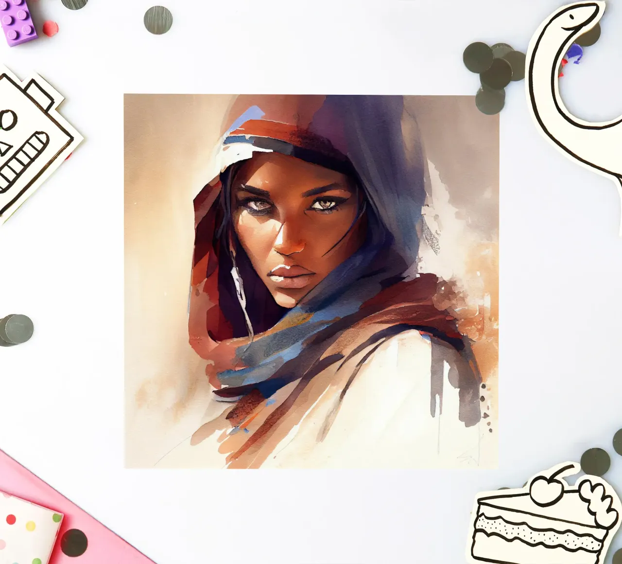 Watercolor Tuareg Woman sticker by Chromatic Fusion Studio
