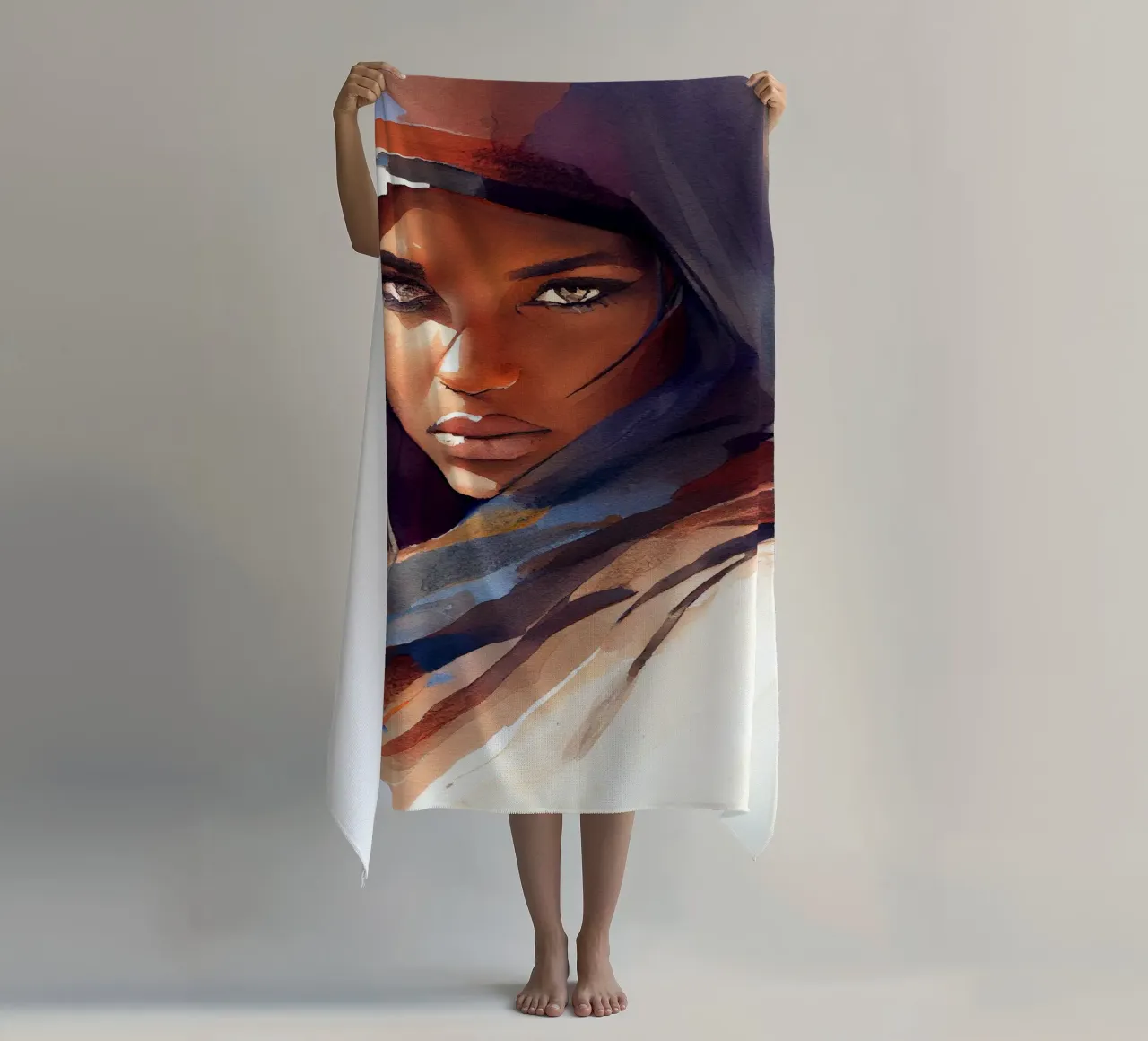 Acquerello Donna Tuareg telo mare da Chromatic Fusion Studio